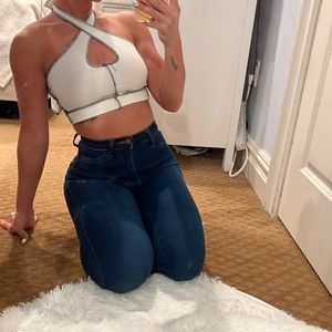 Contrast stitch crop top
